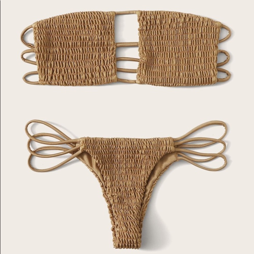 SHEIN Smocked Bandeau Ladder Cutout Bikini